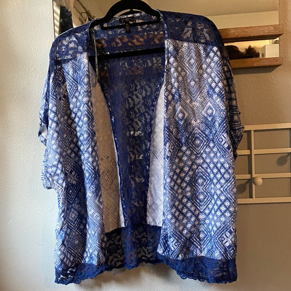 Jessica Simpson Blue Lace Open Front Kimono
